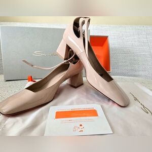 NWB SANTONI Women's Patent Leather Block Heel 50 mm Pumps in Beige Size:38 ITALY